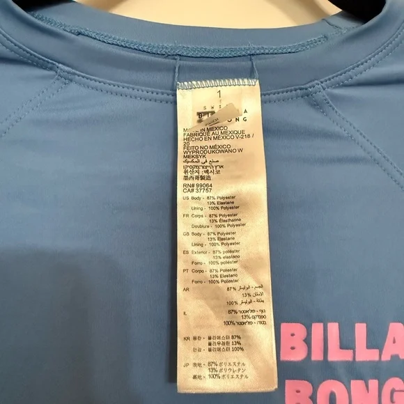 Billabong Sky Blue Rash Guard with Pink Logo - Picture 3 of 4